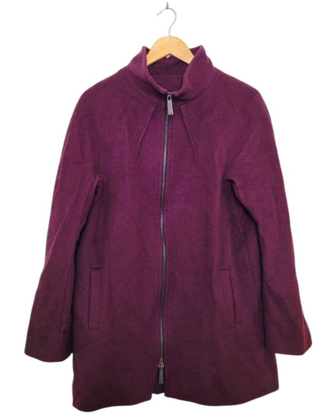 Sofia Cashmere Burgundy Wool Blend Stand Collar Short Coat Size L - Picture 4 of 10